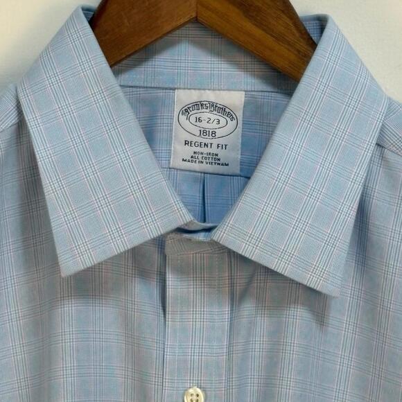 Brooks Brothers 1818 Regent Shirt Mens 16 2/3 Blue Plaid Non‎ Iron Supima Cotton - Picture 5 of 9